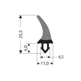 Indrukprofiel rubber zwart voor draaideur JCR-0360-020